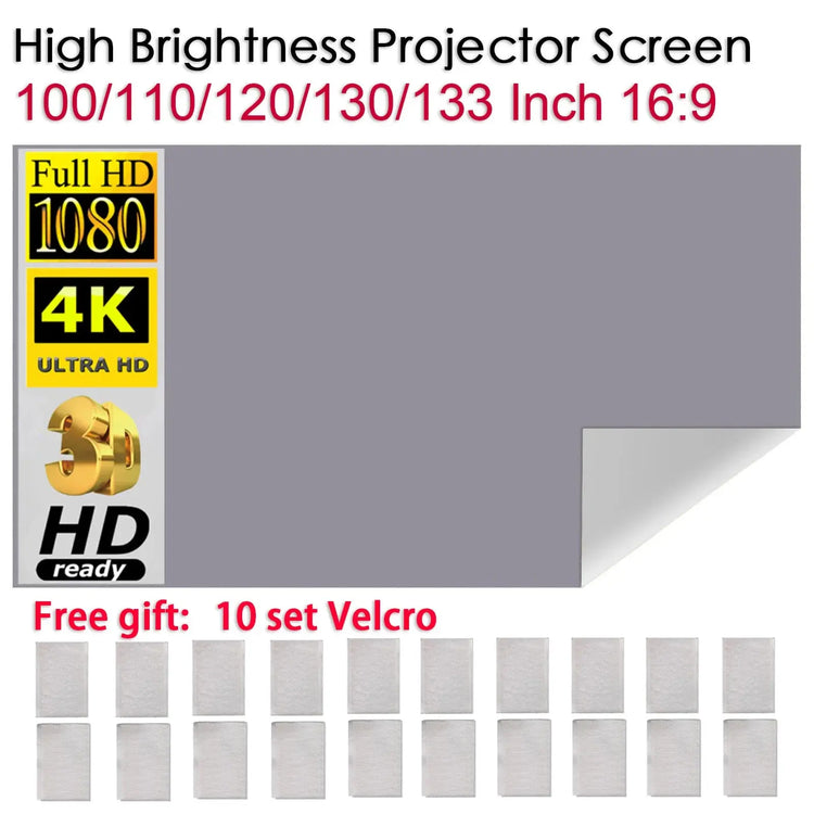100 110 120 130 133 Inch Portable Projector Screen Optical Anti-light Curtain Reflective Foldable Home Movie 4K Projection Cloth GamesLigth