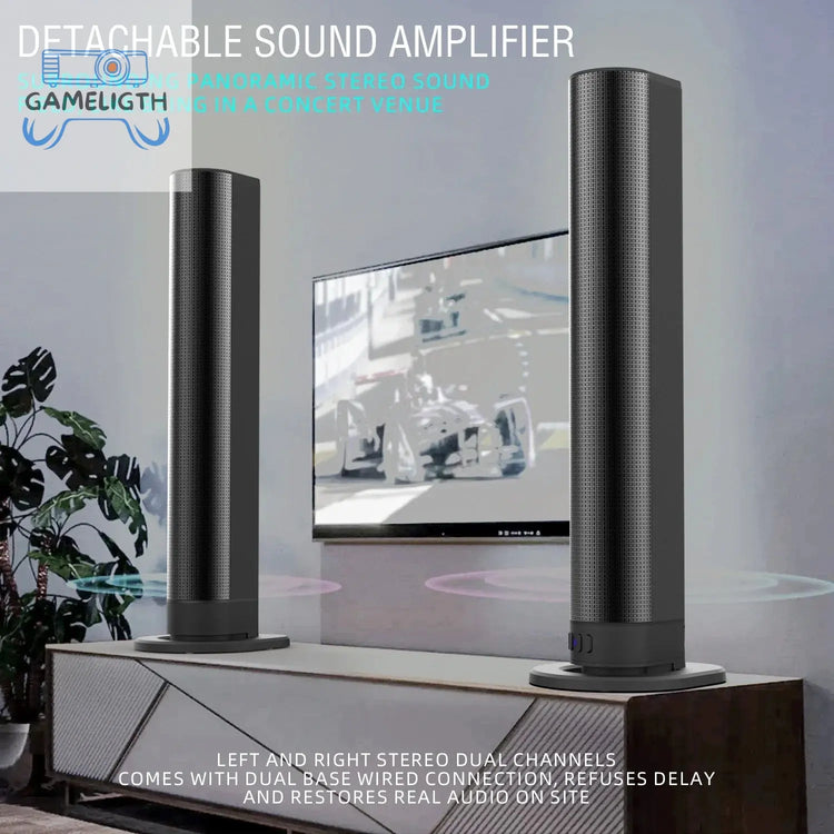 FM Soundbar TV Bluetooth Speakers HDMI/AUX/BT/OPT Connections Soundbars with 2-in-1 Detachable Home Cinema Shengba Sound System GamesLigth