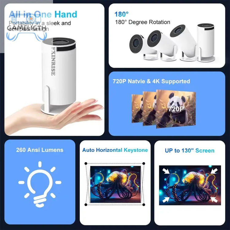 KaiAqua 4K Wifi6 Projector Android 11 260 ANSI Dual WIFI Allwinner H713 BT5.0 1280*720P Home Cinema Outdoor portable HT88 Pro GamesLigth