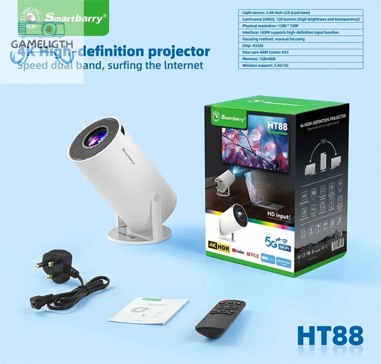 KaiAqua 4K Wifi6 Projector Android 11 260 ANSI Dual WIFI Allwinner H713 BT5.0 1280*720P Home Cinema Outdoor portable HT88 Pro GamesLigth