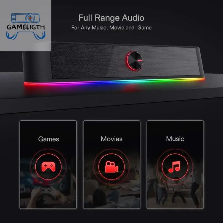 Redragon GS560 Adiemus RGB USB Desktop Soundbar, 2.0 Channel Computer Speaker with Dynamic Lighting Bar Audio-Light Sync/Display GamesLigth