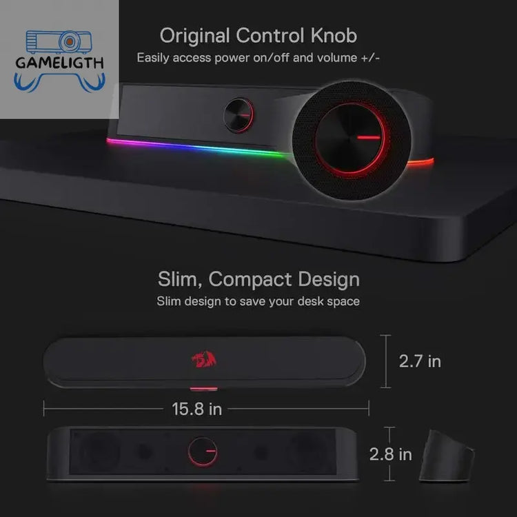 Redragon GS560 Adiemus RGB USB Desktop Soundbar, 2.0 Channel Computer Speaker with Dynamic Lighting Bar Audio-Light Sync/Display GamesLigth
