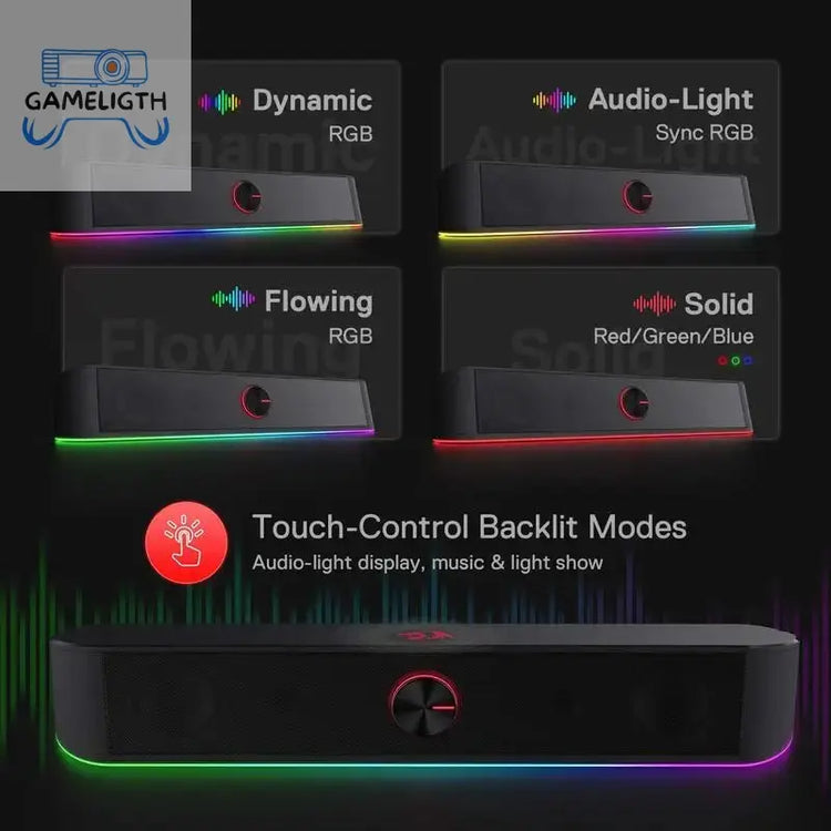 Redragon GS560 Adiemus RGB USB Desktop Soundbar, 2.0 Channel Computer Speaker with Dynamic Lighting Bar Audio-Light Sync/Display GamesLigth