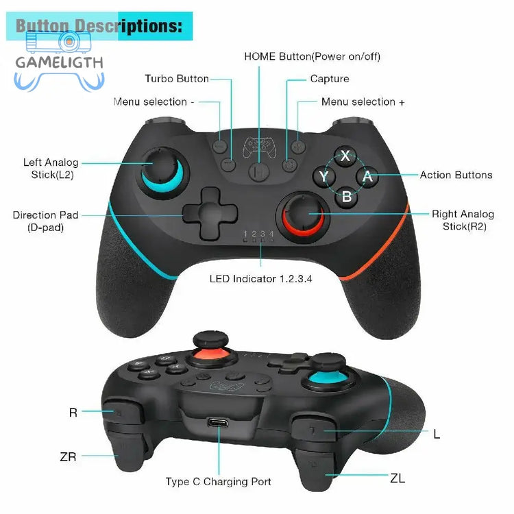 Switch Pro Controller Wireless Bluetooth Gamepad Joystick For Nintend Switch Console Pro Host With 6-axis vibration game Handle GamesLigth