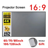 HD Portable Projector Screen 16:9 Foldable Durable Wall Mounted for Outdoor/Indoor 60 70 80 100 120 Inches GamesLigth