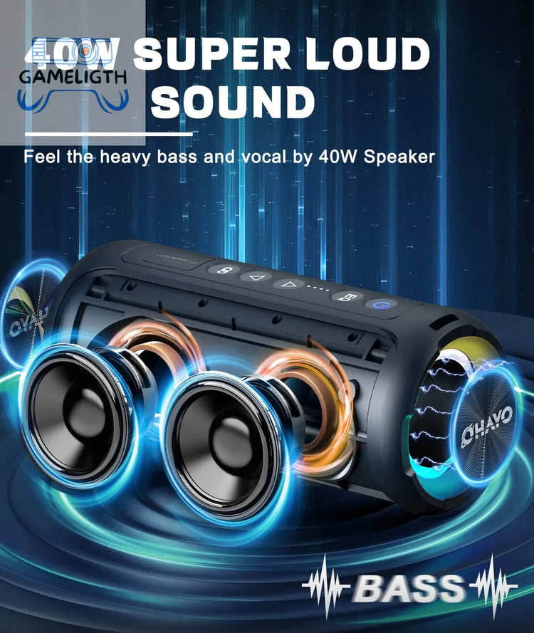 Ortizan X8 Pro Bluetooth Speaker Portable with 40W Stereo Sound,Rich Bass,IPX7 Waterproof, 30H Playtime, Mixed Color Lights,3 EQ GamesLigth