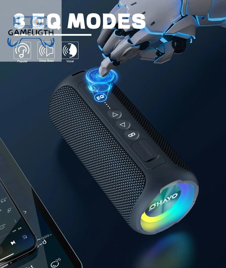 Ortizan X8 Pro Bluetooth Speaker Portable with 40W Stereo Sound,Rich Bass,IPX7 Waterproof, 30H Playtime, Mixed Color Lights,3 EQ GamesLigth