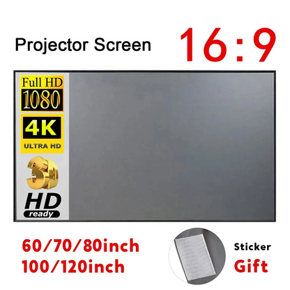 HD Portable Projector Screen 16:9 Foldable Durable Wall Mounted for Outdoor/Indoor 60 70 80 100 120 Inches