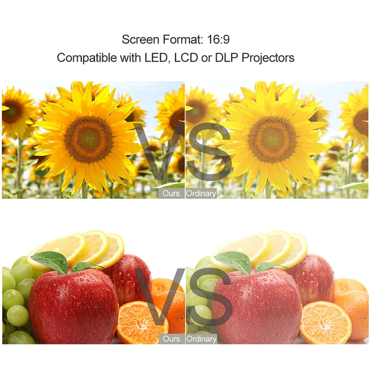 HD Portable Projector Screen 16:9 Foldable Durable Wall Mounted for Outdoor/Indoor 60 70 80 100 120 Inches